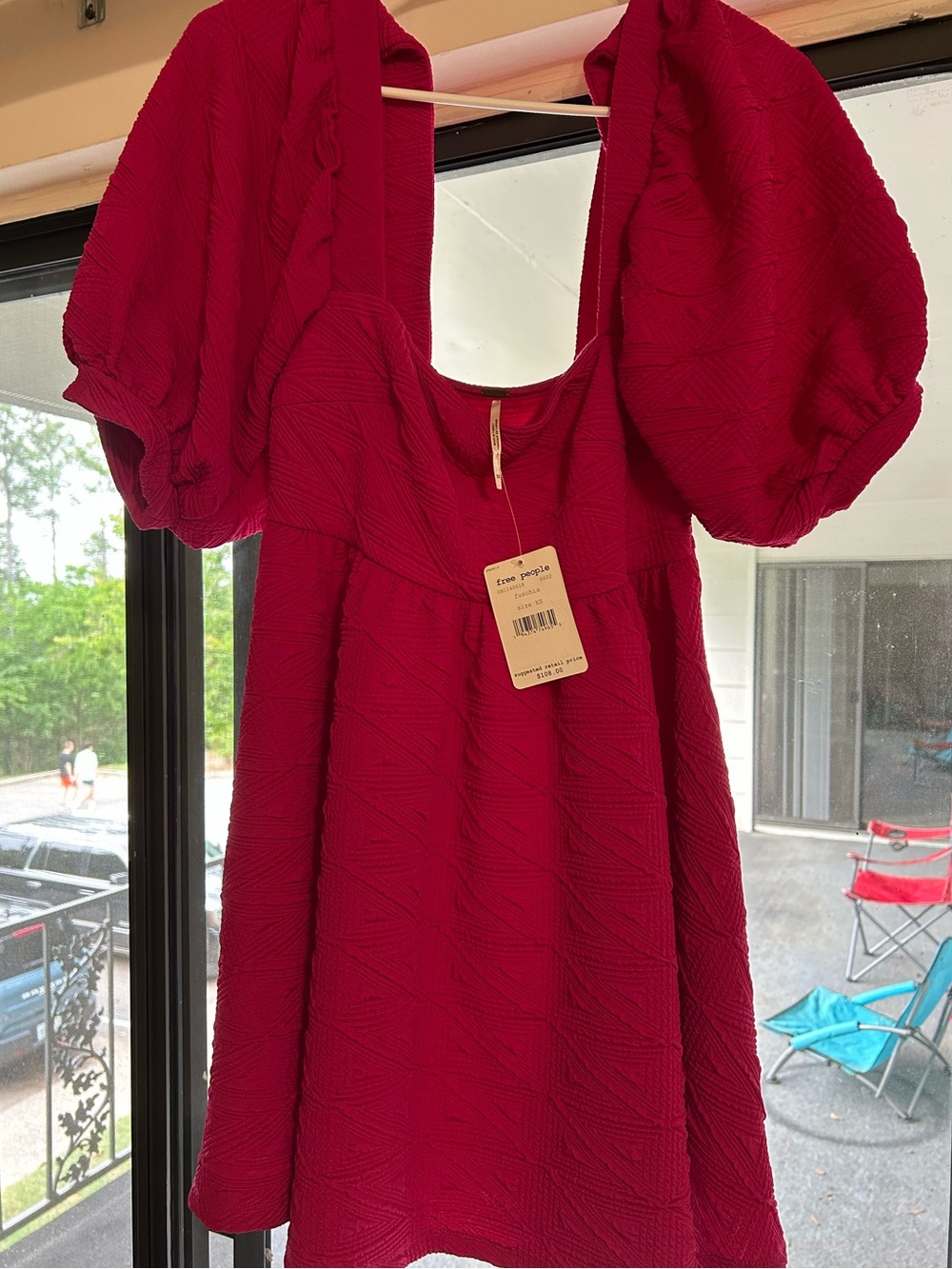 Free People Hot Pink Puff-Sleeve Mini Dress
